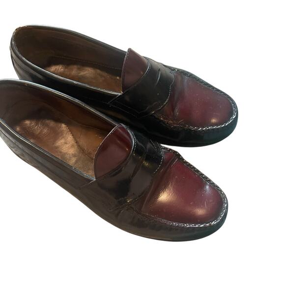 GH Bass & Co Weejuns Mens 9.5D Logan Flat Strap Loafers Wine Leather Slip-ons - Picture 10 of 10